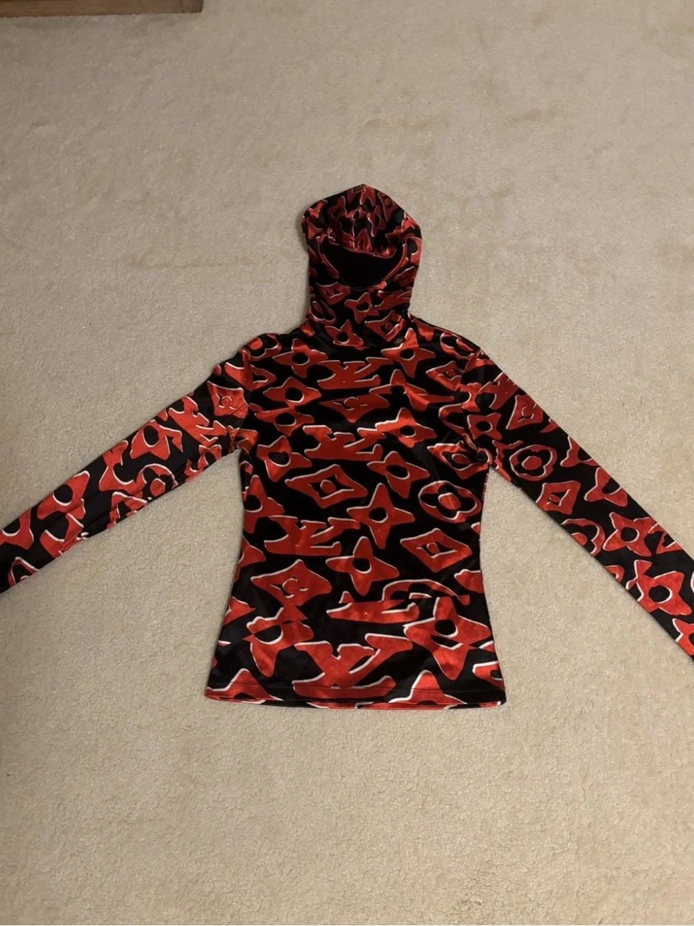Louis Vuitton LV Monogram Urs Fischer Hooded Skin Tight Top Red Black